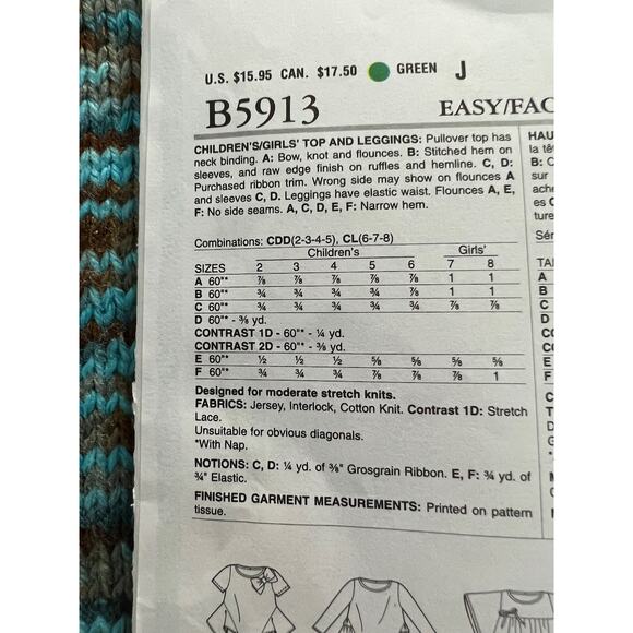 Butterick 5913 toddler girls top swallow tail hem leggings size 2 3 4 5 - Picture 4 of 7